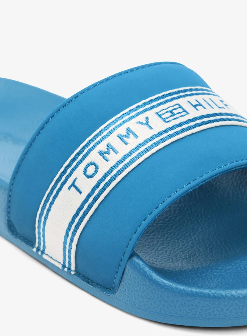Tommy Hilfiger Cobalt Steel Logo Tape Webbing Pool Slides for Women | Best Price UAE